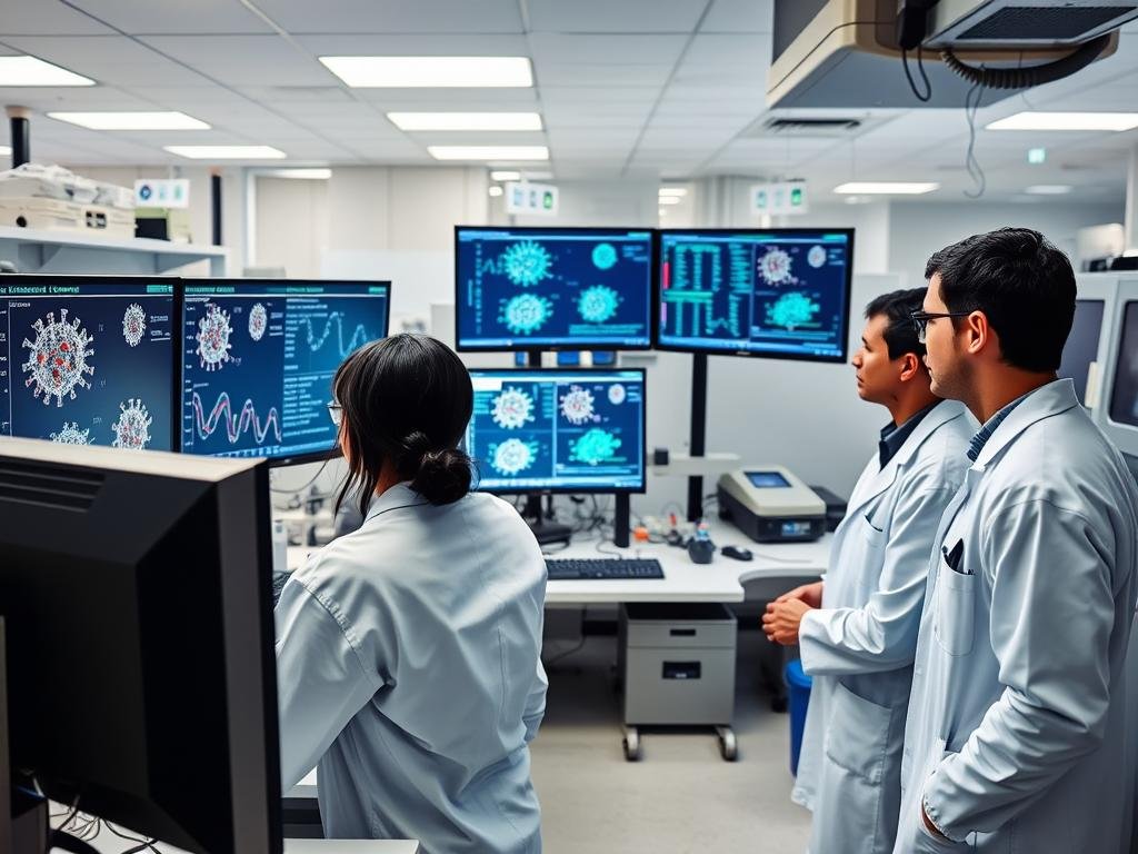 Ilmuwan menganalisis data genomik virus dalam konteks globalisasi kesehatan Ilmuwan menganalisis data genomik virus dalam konteks globalisasi kesehatan