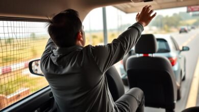 Orang melakukan latihan peregangan di area istirahat selama perjalanan jarak jauh