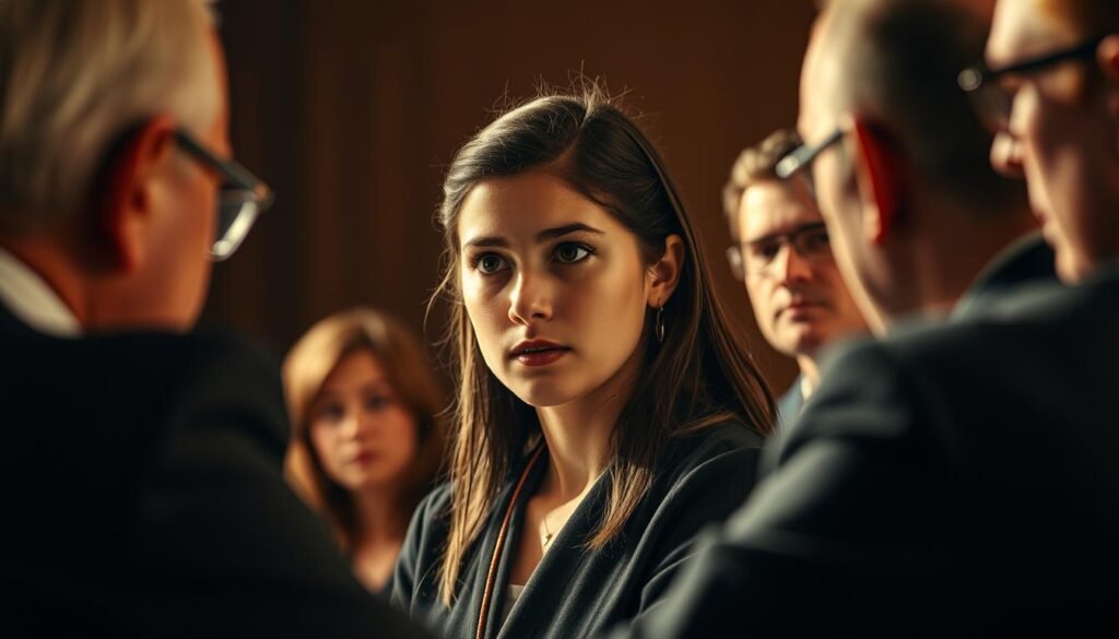 A student confidently facing a panel of professors, their expression focused yet composed, as they strategically navigate the challenging questions of a thesis defense. The scene is illuminated by warm, directional lighting, casting dramatic shadows that accentuate the protagonist's determined features. The background is slightly blurred, drawing the viewer's attention to the intense exchange, conveying the high-stakes nature of the academic proceedings. The overall mood is one of tense anticipation, tempered by the student's unwavering composure and preparedness. A student confidently facing a panel of professors, their expression focused yet composed, as they strategically navigate the challenging questions of a thesis defense. The scene is illuminated by warm, directional lighting, casting dramatic shadows that accentuate the protagonist's determined features. The background is slightly blurred, drawing the viewer's attention to the intense exchange, conveying the high-stakes nature of the academic proceedings. The overall mood is one of tense anticipation, tempered by the student's unwavering composure and preparedness.
