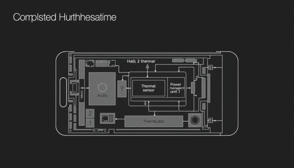 A detailed cross-section diagram showcasing the internal architecture of the Android Thermal HAL (Hardware Abstraction Layer). The image depicts the various components and their interconnections, including the thermal sensor, power management unit, and thermal mitigation algorithms. The diagram is rendered with a technical, engineering-oriented aesthetic, utilizing a muted color palette and precise, technical illustrations. The overall mood is one of analytical clarity, highlighting the complexity and importance of the Thermal HAL in managing device thermal behavior and preventing overheating. The image is devoid of any text or annotations, allowing the viewer to focus on the intricate system-level details.